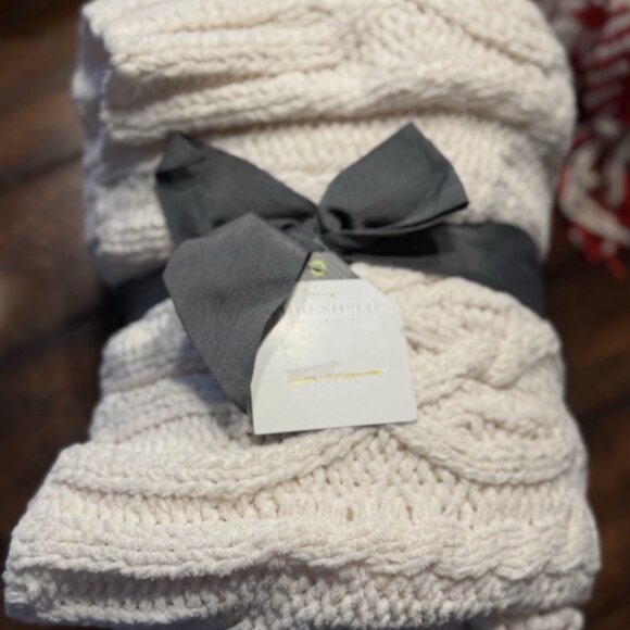 NEW Target Threshold Cable Knit Throw Blanket 50x60” | Beige Neutral Chenille - Picture 1 of 5